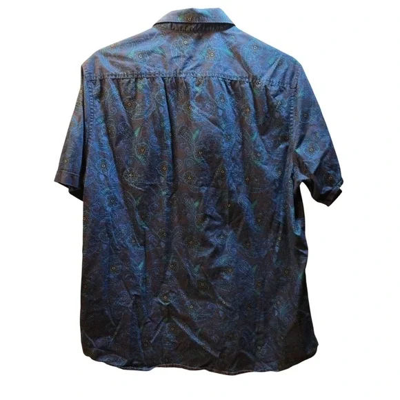Tasso Elba Blue Paisley Short Sleeve Button Shirt Men's Size L 16 16 1/2 Beach - Picture 8 of 9